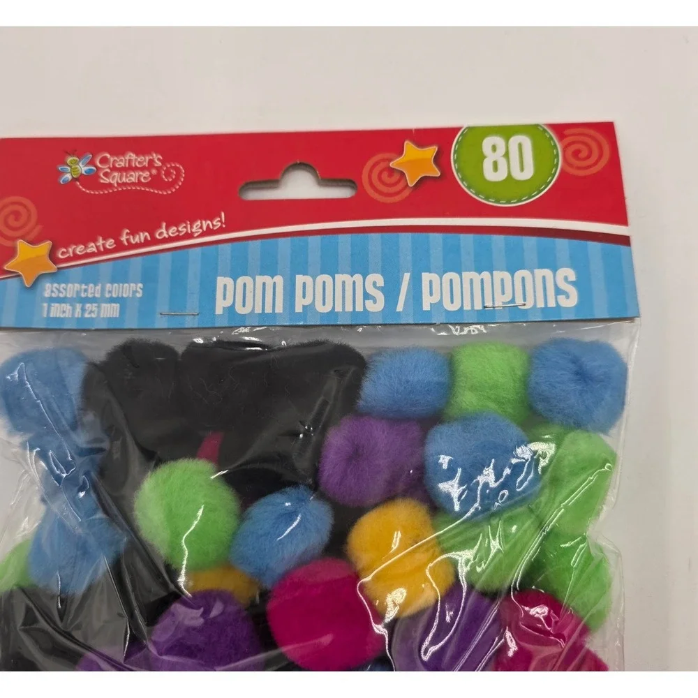 Crafter's Square Assorted Pom Poms 160ct 1 Inch 25mm Multicolor Craft Supplies
